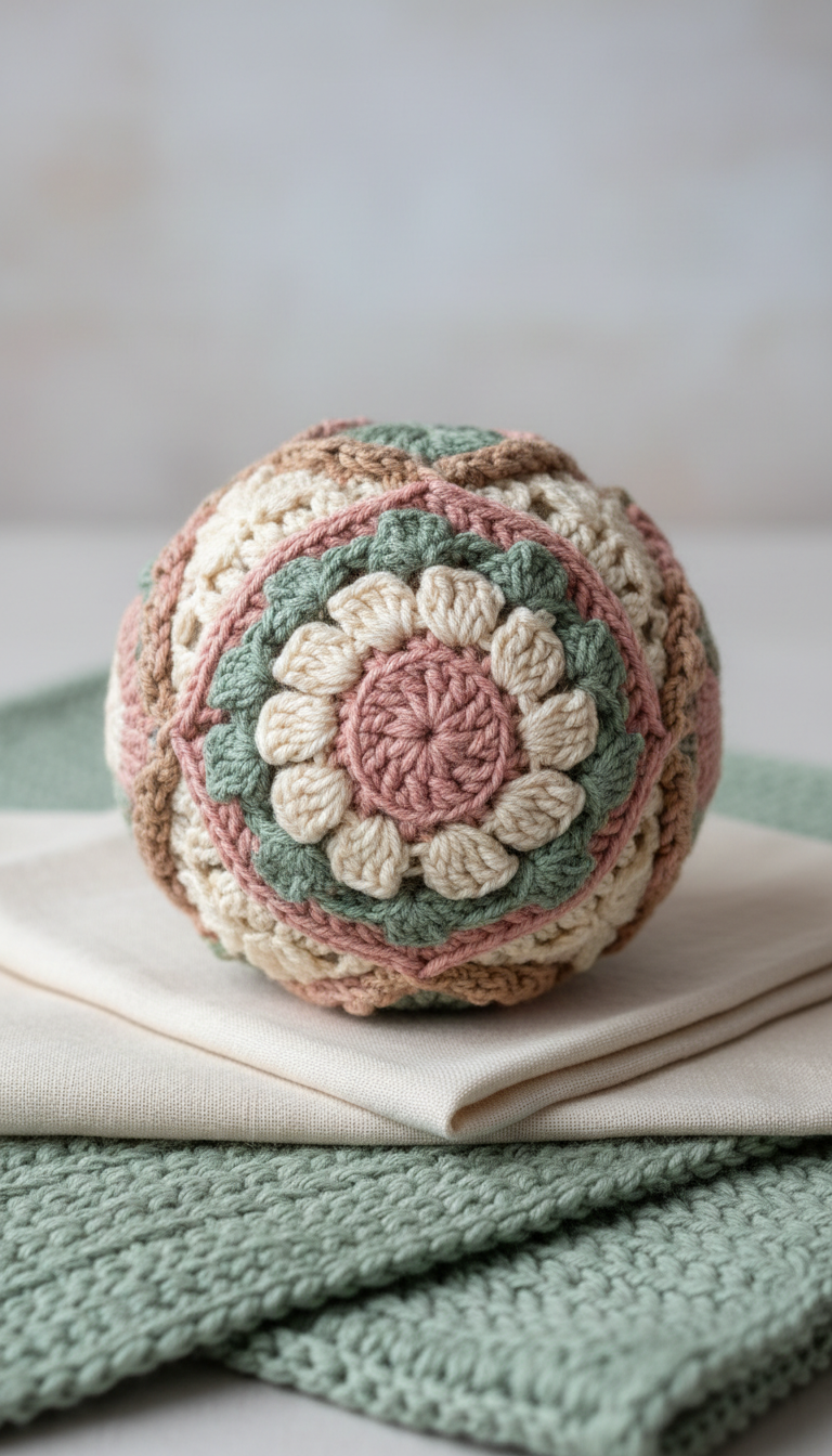 Hand-crocheted art ornament with soft yarn
