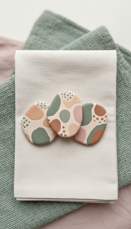 Hand-painted clay magnet trio botanical motifs