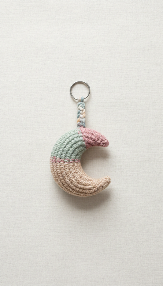 Crochet Crescent Moon Keychain