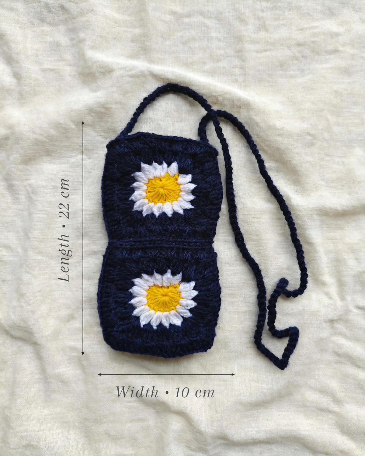 Handmade Crochet Daisy Sling Bag – Navy Blue | Phone Pouch Mini Bag