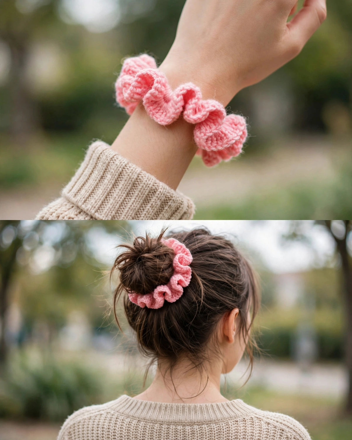 Handmade Crochet Scrunchie – Baby Pink | Ruffle Hair Tie