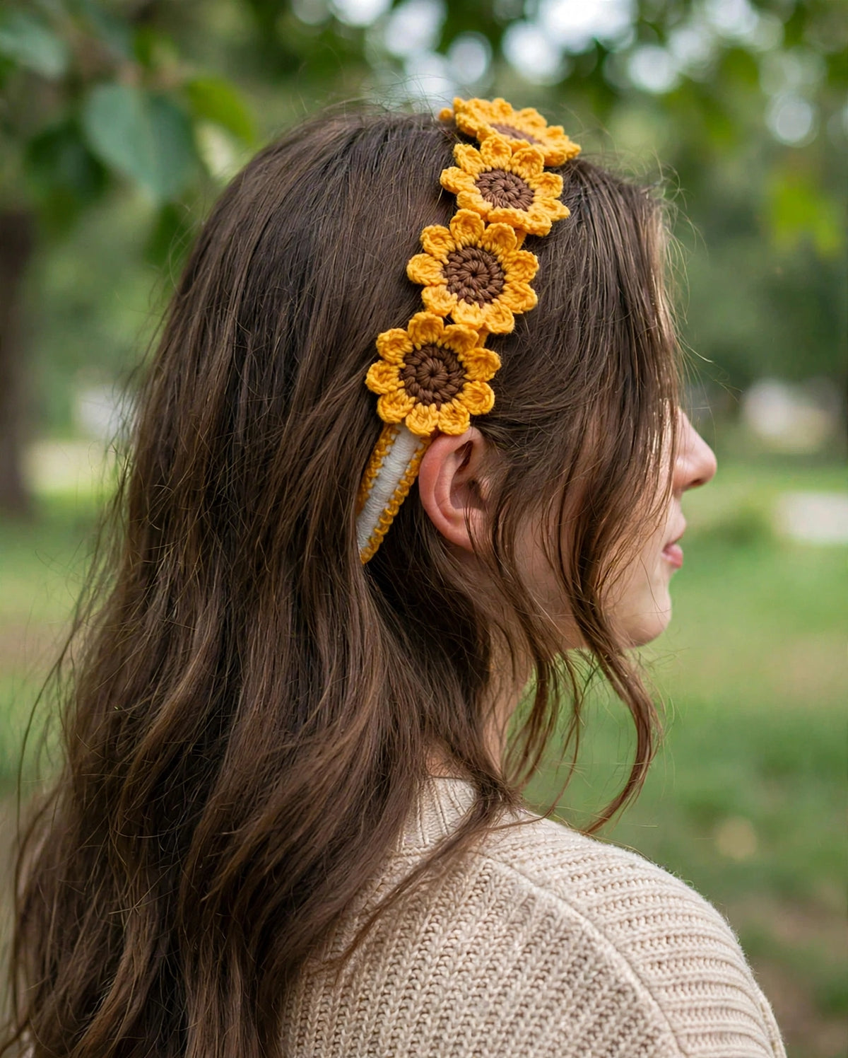 Handmade Crochet Sunflower Hairband – Yellow | Floral Hair Band